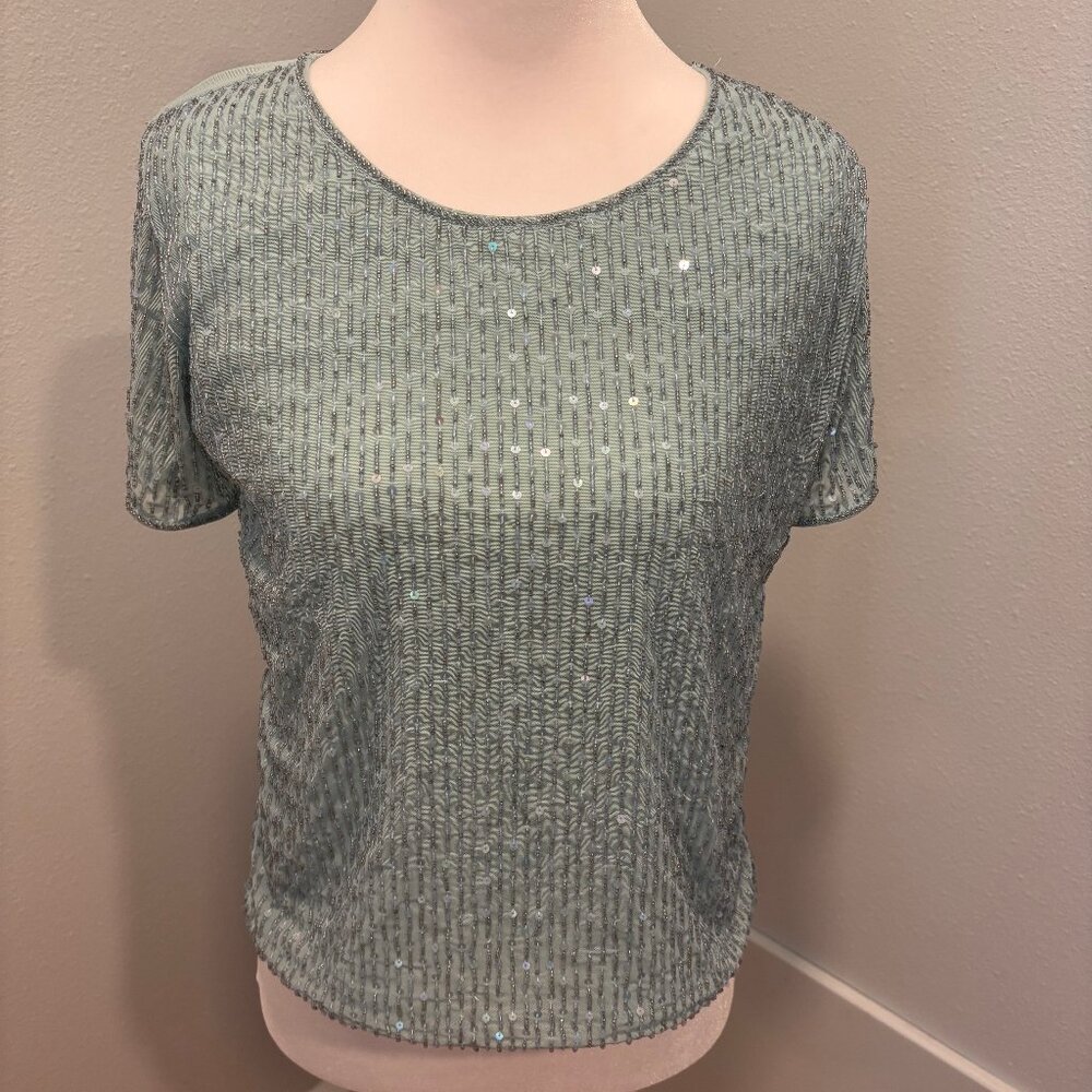 LUISA SPAGNOLI Sequined Top--Pale Blue--Size Small